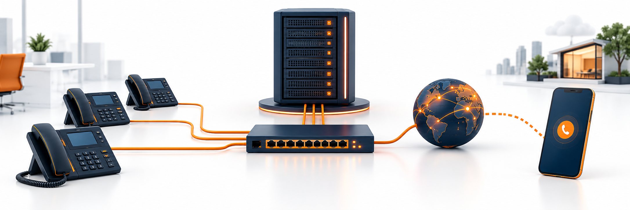 rahaco-rahabell-network-2026 نمای مفهومی شبکه تلفن سازمانی VoIP